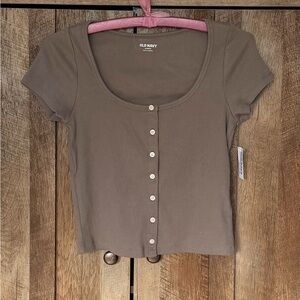 Old Navy Taupe Button-Up Crop Top